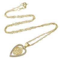 Cubic Zircon Micro Pave Brass Necklace, Heart, gold color plated, micro pave cubic zirconia & for woman & hollow, 15x21.50x2mm, Length:Approx 18.3 Inch, Sold By PC