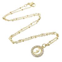 Cubic Zircon Micro Pave Brass Necklace, gold color plated, micro pave cubic zirconia & for woman & hollow, 14x16.50x2mm, Length:Approx 17.8 Inch, Sold By PC