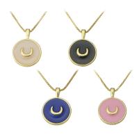 Brass Necklace, Flat Round, gold color plated, for woman & enamel, more colors for choice, 18x24.50x3mm, Length:Approx 17.5 Inch, Sold By PC