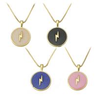 Brass Necklace Flat Round gold color plated for woman & enamel Length Approx 17.5 Inch Sold By PC