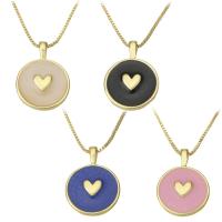 Brass Necklace, Flat Round, gold color plated, with heart pattern & for woman & enamel, more colors for choice, 18x24.50x3mm, Length:Approx 17.5 Inch, Sold By PC