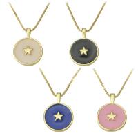 Brass Necklace Flat Round gold color plated with star pattern & for woman & enamel Length Approx 17.5 Inch Sold By PC
