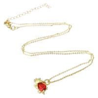 Cubic Zircon Micro Pave Brass Necklace Rhinoceros gold color plated micro pave cubic zirconia & for woman red Length Approx 18.3 Inch Sold By PC