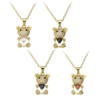 Cubic Zircon Micro Pave Brass Necklace, Bear, gold color plated, micro pave cubic zirconia & for woman, more colors for choice, 11x18.50x4mm, Length:Approx 19.7 Inch, Sold By PC