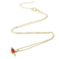 Cubic Zircon Micro Pave Brass Necklace, Dinosaur, gold color plated, micro pave cubic zirconia & for woman, red, 15.50x7.50x4mm, Length:Approx 18.5 Inch, Sold By PC