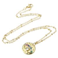 Cubic Zircon Micro Pave Brass Necklace, Flat Round, gold color plated, micro pave cubic zirconia & for woman, multi-colored, 16x16x3mm, Length:Approx 18.3 Inch, Sold By PC