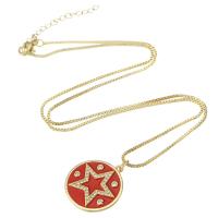 Cubic Zircon Micro Pave Brass Necklace, Flat Round, gold color plated, micro pave cubic zirconia & for woman & enamel, red, 21x23x2mm, Length:Approx 19.5 Inch, Sold By PC