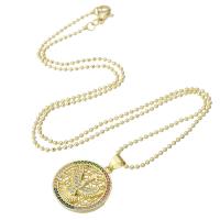 Cubic Zircon Micro Pave Brass Necklace, Flat Round, gold color plated, micro pave cubic zirconia & for woman & hollow, 19x21x2mm, Length:Approx 17.7 Inch, Sold By PC