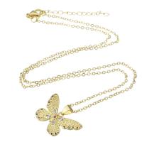 Cubic Zircon Micro Pave Brass Necklace, Butterfly, gold color plated, micro pave cubic zirconia & for woman, 24x26x1.50mm, Length:Approx 19.5 Inch, Sold By PC