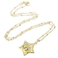 Cubic Zircon Micro Pave Brass Necklace Star gold color plated micro pave cubic zirconia & for woman Length Approx 18 Inch Sold By PC