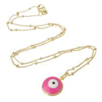 Brass Necklace, gold color plated, for woman & enamel, rose pink, 14x17x3mm, Length:Approx 17.7 Inch, Sold By PC
