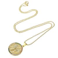 Cubic Zircon Micro Pave Brass Necklace, Flat Round, gold color plated, micro pave cubic zirconia & for woman, 19x21x3mm, Length:Approx 17.8 Inch, Sold By PC