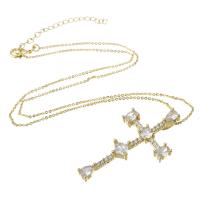 Cubic Zircon Micro Pave Brass Necklace, Cross, gold color plated, micro pave cubic zirconia & for woman, 25x46x8mm, Length:Approx 18.5 Inch, Sold By PC