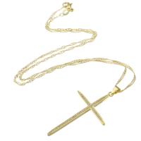 Cubic Zircon Micro Pave Brass Necklace, Cross, gold color plated, micro pave cubic zirconia & for woman, 28x47x2mm, Length:Approx 18 Inch, Sold By PC