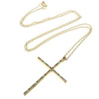 Cubic Zircon Micro Pave Brass Necklace, Cross, gold color plated, micro pave cubic zirconia & for woman, 36x53x3.50mm, Length:Approx 23.5 Inch, Sold By PC
