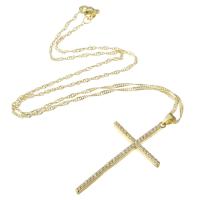 Cubic Zircon Micro Pave Brass Necklace, Cross, gold color plated, micro pave cubic zirconia & for woman, 27x48.50x3mm, Length:Approx 18 Inch, Sold By PC