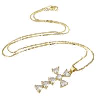 Cubic Zircon Micro Pave Brass Necklace, Cross, gold color plated, micro pave cubic zirconia & for woman, 17x31x4mm, Length:Approx 17.7 Inch, Sold By PC