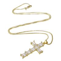 Cubic Zircon Micro Pave Brass Necklace, Cross, gold color plated, micro pave cubic zirconia & for woman, 18.50x33x5mm, Length:Approx 17.5 Inch, Sold By PC