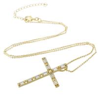 Cubic Zircon Micro Pave Brass Necklace, Cross, gold color plated, micro pave cubic zirconia & for woman, 27.50x40x3mm, Length:Approx 18.3 Inch, Sold By PC