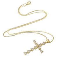 Cubic Zircon Micro Pave Brass Necklace, Cross, gold color plated, micro pave cubic zirconia & for woman, 21x34x4mm, Length:17.5 Inch, Sold By PC
