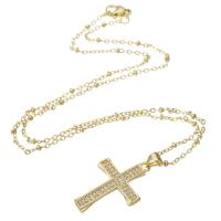 Cubic Zircon Micro Pave Brass Necklace, Cross, gold color plated, micro pave cubic zirconia & for woman, 18.50x28x2mm, Length:Approx 18 Inch, Sold By PC