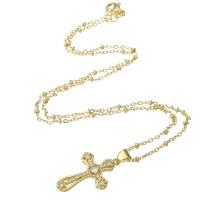 Cubic Zircon Micro Pave Brass Necklace, Cross, gold color plated, micro pave cubic zirconia & for woman, 16.50x25.50x3mm, Length:Approx 18 Inch, Sold By PC