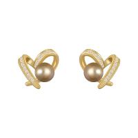 Zinc Alloy Stud Earring with Plastic Pearl gold color plated fashion jewelry & for woman nickel lead & cadmium free 12mm Sold By Pair