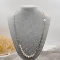 Природное пресноводное жемчужное ожерелье, Пресноводные жемчуги, с титан, естественный & ювелирные изделия моды & Женский, серебряный, длина 63 см, продается PC
