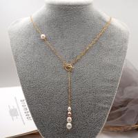 Natural Freshwater Pearl Necklace, with Titanium Steel & Brass, fashion jewelry & for woman, golden, Length:56 cm, Sold By PC