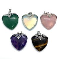 Gemstone Pendants Jewelry, Natural Stone, with Tibetan Style, Heart, platinum color plated, different materials for choice & Unisex, more colors for choice, 33x36mm, Sold By PC