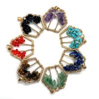Gemstone Pendants Jewelry, Natural Stone, with Brass & Iron & Tibetan Style, Hexagon, gold color plated, different materials for choice & Unisex & hollow, more colors for choice, 34x35mm, Sold By PC
