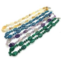 Natural Gemstone Necklace, Natural Stone, Oval, different materials for choice & Unisex, more colors for choice, 13x19mm, Length:Approx 14.96 Inch, Sold By PC