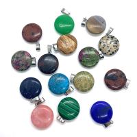 Gemstone Medálok Ékszer, Természetes kő, Lapos kerek, különböző anyagok a választás & egynemű, több színt a választás, 20x24mm, Által értékesített PC