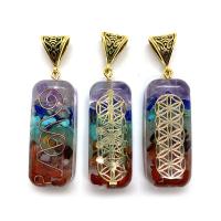 Gemstone Pendants Jewelry Resin with Natural Stone & Brass Rectangle gold color plated Unisex Sold By PC
