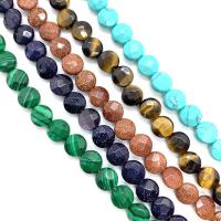 Mixed Gemstone Beads, Natural Stone, Flat Round, DIY & different materials for choice & faceted, more colors for choice, 8x8x5mm, Approx 25PCs/Strand, Sold By Strand