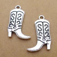 Tibetan Style Shoes Pendants, silver color plated, fashion jewelry & enamel, silver color, nickel, lead & cadmium free, 25x15mm, 100PCs/Bag, Sold By Bag