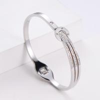 316 Stainless Steel Bangle, Donut, Vacuum Ion Plating, fashion jewelry & for woman & with rhinestone, more colors for choice, 60x50mm, Sold By PC