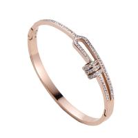 316 Stainless Steel Bangle, Donut, Vacuum Ion Plating, fashion jewelry & for woman & with rhinestone, more colors for choice, 61x50mm, Sold By PC