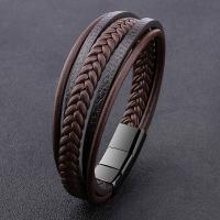 PU Leather Cord Bracelets, with 316 Stainless Steel, Vacuum Ion Plating, fashion jewelry & multilayer & for man, more colors for choice, 12x25mm, Length:Approx 8.7 Inch, Sold By PC