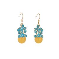 Natural Gemstone Earrings Brass with Gemstone gold color plated for woman two different colored 42mm Sold By Pair