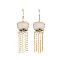 Fashion Fringe Earrings, Tibetan Style, with Gemstone, gold color plated, Hand-Painted Enamel Glaze & for woman, 62mm, Sold By Pair