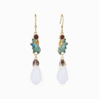 Natural Gemstone Earrings, Brass, with Gemstone, gold color plated, Hand-Painted Enamel Glaze & for woman, 55mm, Sold By Pair