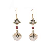 Natural Gemstone Earrings, Brass, with Gemstone & Plastic Pearl, gold color plated, Hand-Painted Enamel Glaze & for woman, 52mm, Sold By Pair