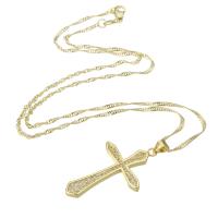 Cubic Zircon Micro Pave Brass Necklace Cross gold color plated micro pave cubic zirconia & for woman Length Approx 18 Inch Sold By PC