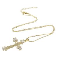 Cubic Zircon Micro Pave Brass Necklace, Cross, gold color plated, micro pave cubic zirconia & for woman, 23x37.50x3mm, Length:Approx 18 Inch, Sold By PC