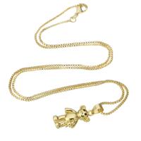 Brass Necklace, Bear, gold color plated, for woman, 10.50x19x3.50mm, Length:Approx 17.5 Inch, Sold By PC