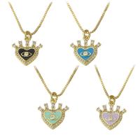Cubic Zircon Micro Pave Brass Necklace, Heart, gold color plated, micro pave cubic zirconia & for woman & enamel, more colors for choice, 15.50x16x3mm, Length:Approx 17.5 Inch, Sold By PC