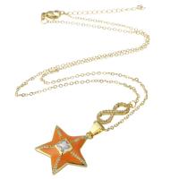 Cubic Zircon Micro Pave Brass Necklace, Star, gold color plated, micro pave cubic zirconia & for woman & enamel, orange, 24.50x25x5mm, Length:Approx 20 Inch, Sold By PC