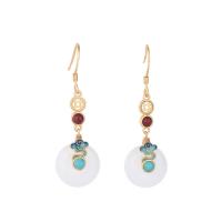 Natural Gemstone Earrings, Brass, with Gemstone, gold color plated, Hand-Painted Enamel Glaze & for woman, 42mm, Sold By Pair