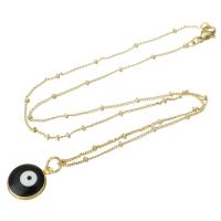 Ожерелья из латуни, Латунь, Плоская круглая форма, плакирован золотом, Женский & эмаль, черный, 14x17x4mm, длина:Приблизительно 17.5 дюймовый, продается PC